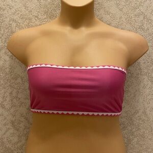 SHEIN Pink and White Embroidered Bandeau Bikini Top